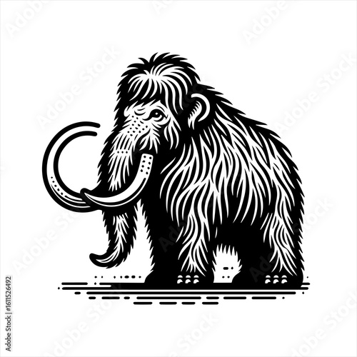 Stylized black and white mammoth illustration