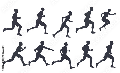 Progressive Series of Running Silhouettes Demonstrating Different Stages of Motion and Speed