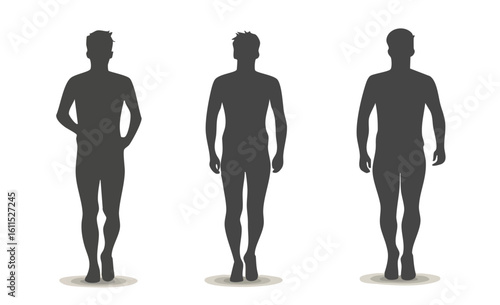 Silhouetted Figures Walking in Dynamic Motion Representing Individuality and Physical Activity in a Minimalist Style