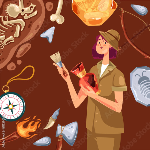 Archeologist people characters man woman discover artifact concept. Vector flat cartoon graphic design illustration