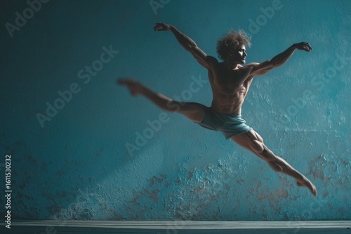 Wallpaper Mural Focused gymnast caught mid-air against pale gym wall in silent composition Torontodigital.ca