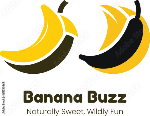 Fun banana buzz logo with two stylized bananas and text