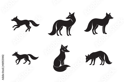 silhouette fox set bundle on the white background