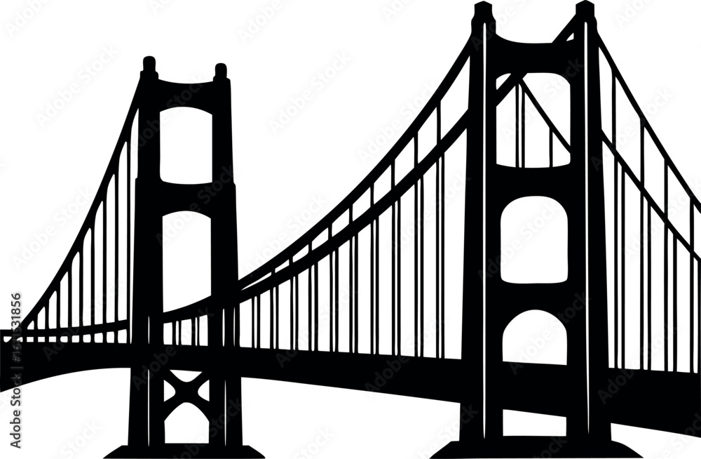 golden gate bridge silhouette vector illustration, golden gate bridge black symbol