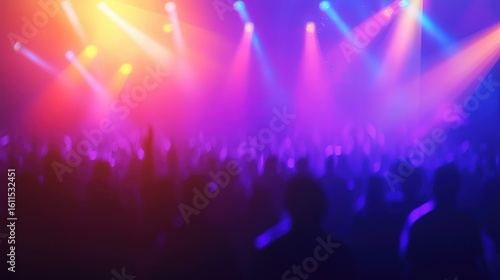 Defocused Purple Concert Bokeh with Orange Abstract Light for Modern Design Background

