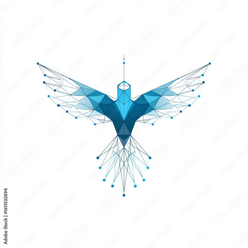 Fototapeta premium Abstract Geometric Bird Design in Blue and Teal Color Scheme