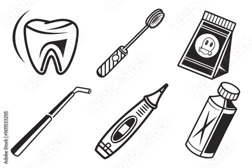 Dental Care Icons Tooth Brush and Tools.