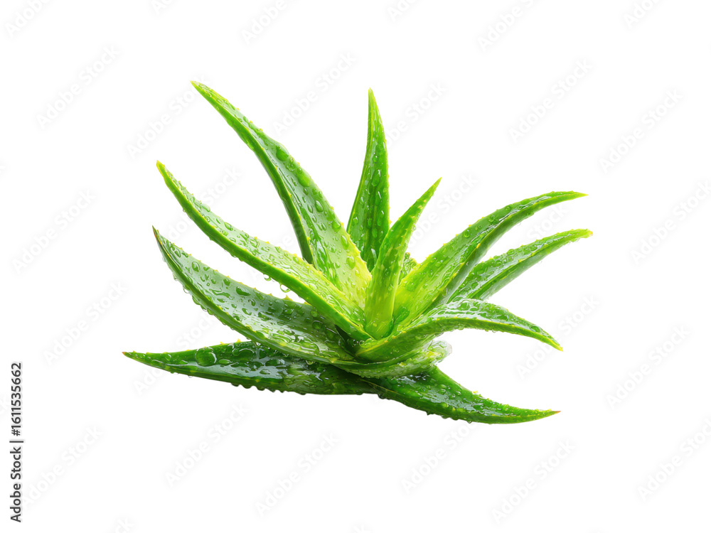 Fototapeta premium Vibrant Green Aloe Plant Dewy Leaves Isolated vera, Isolated, Png Transparent Background