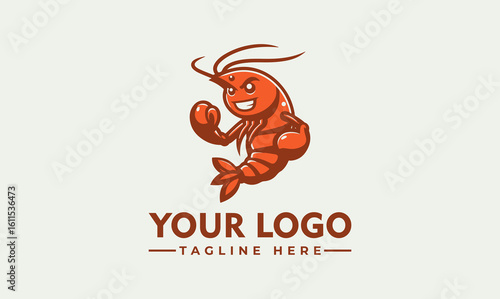 A cartoon shrimp mascot smiling and holding its claws, ready to greet.