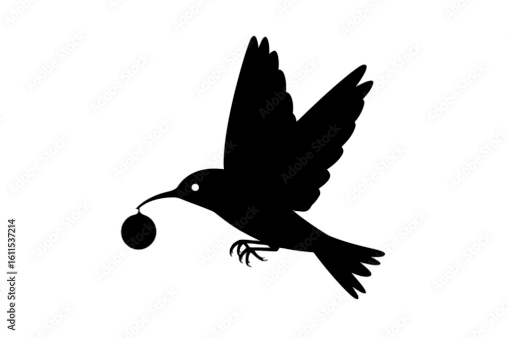 Obraz premium Hummingbird carrying a round object flying