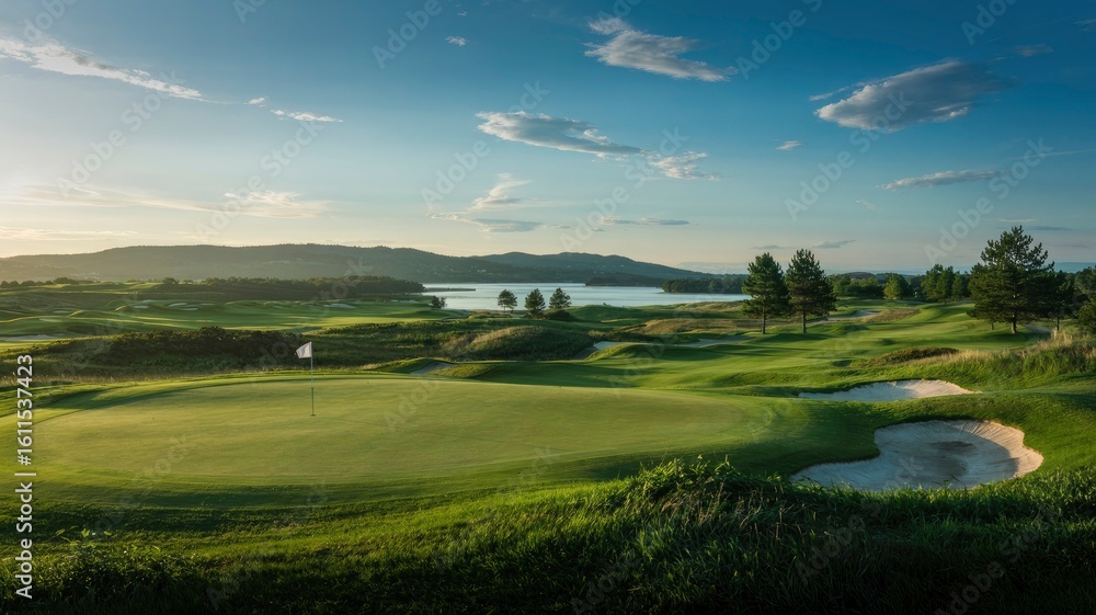Naklejka premium Serene Sunset over a Championship Golf Course