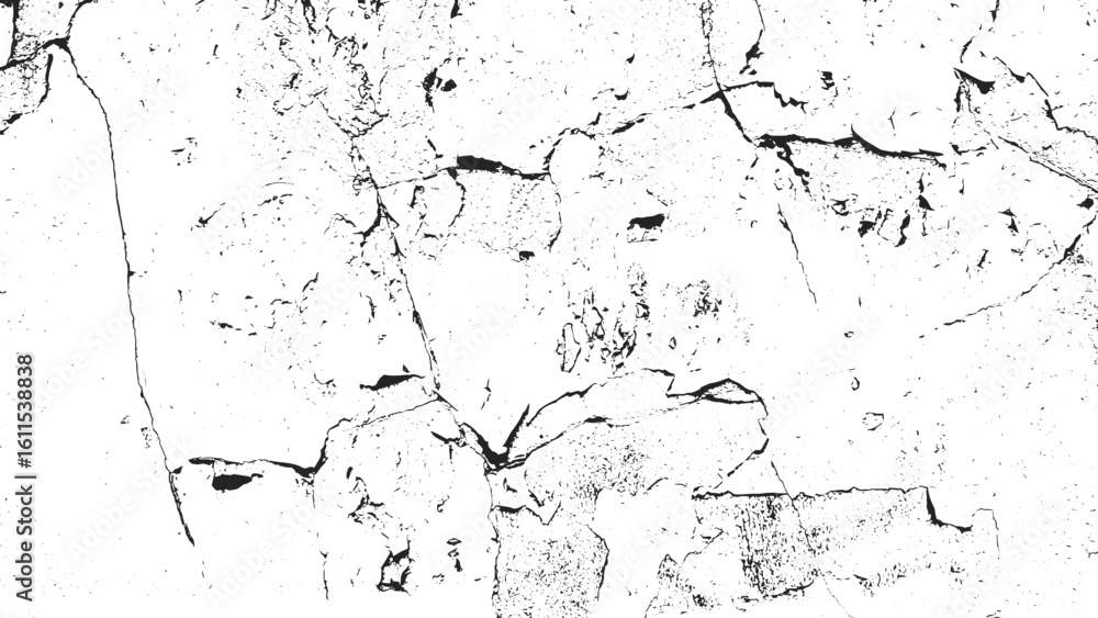 Obraz premium Cracked Wall Vector Texture for Grunge Design, Black and White Crack Overlay Vector Background, Damaged Concrete Texture Template in Vector Style, Grunge Crack Line Texture for Urban Design Projects