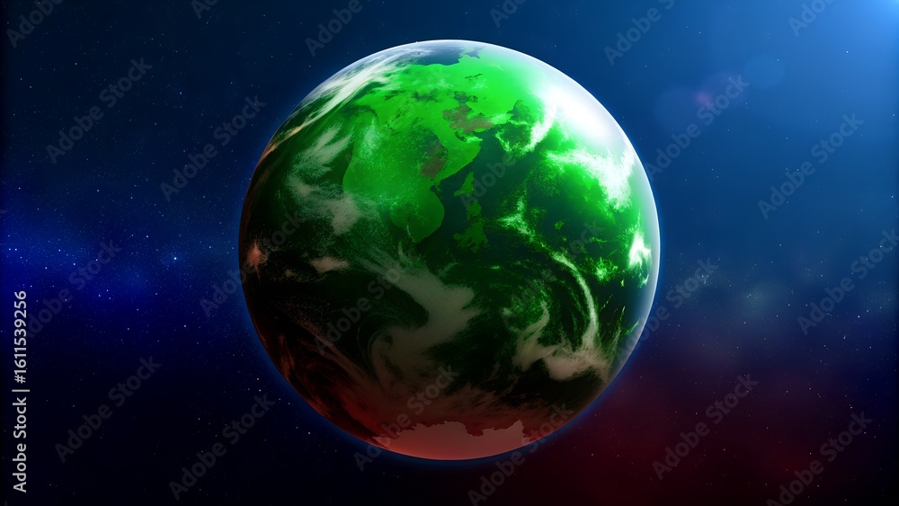 Obraz premium Green Alien Planet with Colorful Atmosphere in Outer Space