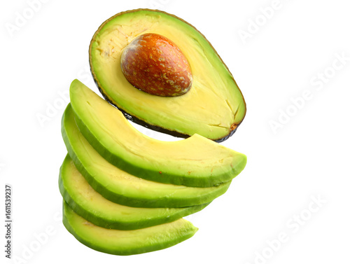 Fresh Avocado Halved and Sliced isolated on a transparent background fruit green png file