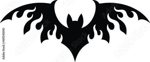 Black bat with flames silhouette wings