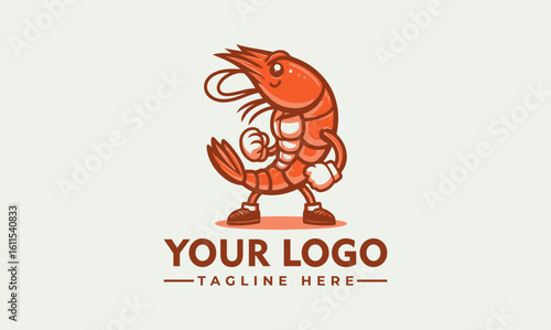 A cartoon shrimp character with boxing gloves, ready to fight, logo design.