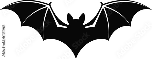 Black bat with spread wings flying silhouette