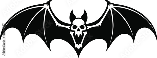 Black bat skull with bone wings bones