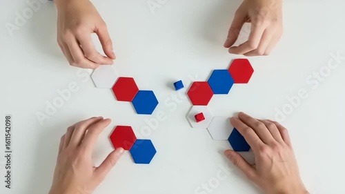 Wallpaper Mural Hands arranging colorful hexagonal shapes on a white surface. Torontodigital.ca