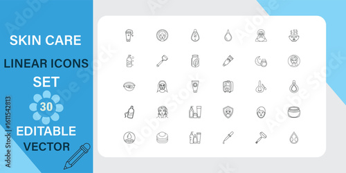 Skin care linear icons set for beauty and wellness applications
