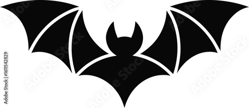 Black bat silhouette spread wings vector