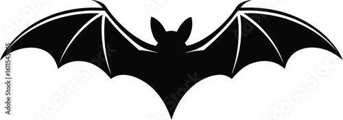 Black bat silhouette with spread wings vector