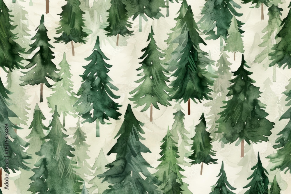 Obraz premium Seamless pattern of watercolor pine trees creates a calming and natural atmosphere