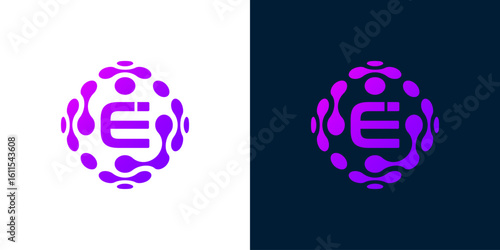 Abstract globe logo with letter E, technology sphere, for digital, technology, computer data