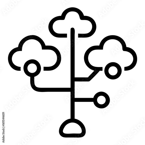A stylized tree of interconnected technology icons , Illustration of a cloud network with connections and a central node