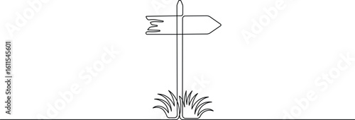Blank Directional Road Sign in Continuous Line. Minimalist Arrow Navigation Symbol Design
