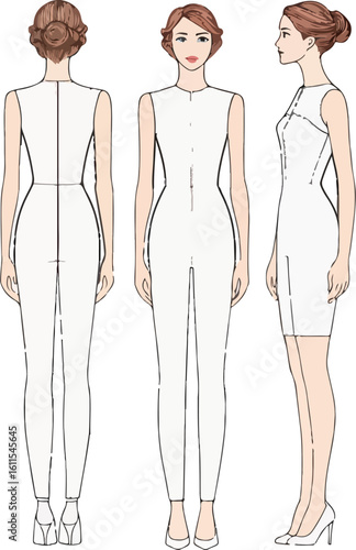 Fashion body template for undergarments and garment illustration showing female 