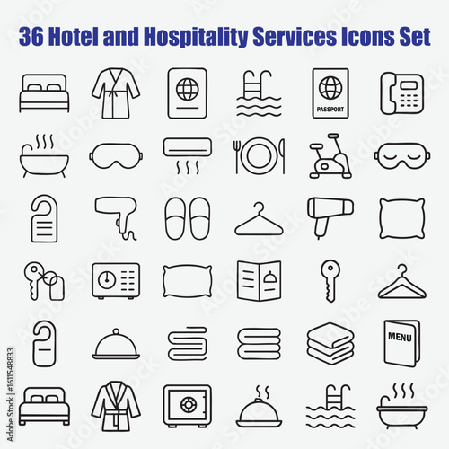 Hotel hospitality service icons vector