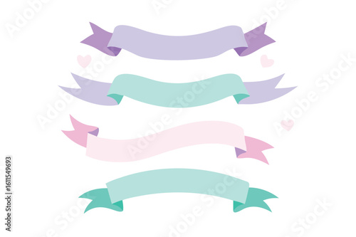 Cute Pastel Ribbon Banner Vector Set - Kawaii Decorative Labels for Children's Design