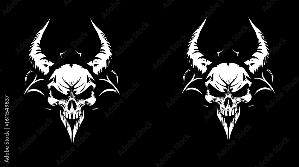 Fototapeta premium Infernal Impression Skull Emblem Logo Devilish Dimension Horned Skull Symbol