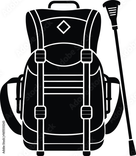 hiking vector silhouette illustration backpack and trekking poles silhouette