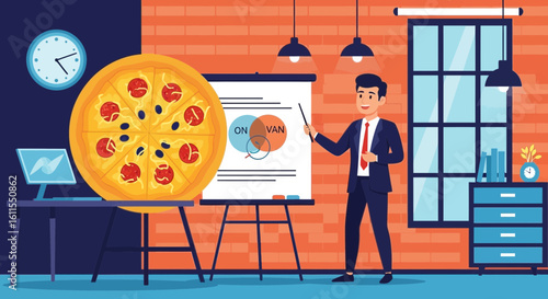 Pizza Pie Chart Meeting For Creative Business Presentation Strategy