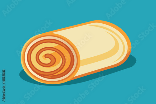 Cartoon Swiss Roll Cake Illustration on a Blue Background Vector Image