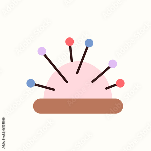 Vector illustration of a pincushion with needles. Cute design perfect for sticker, sewing, embroidery, DIY projects, and handmade-themed visuals