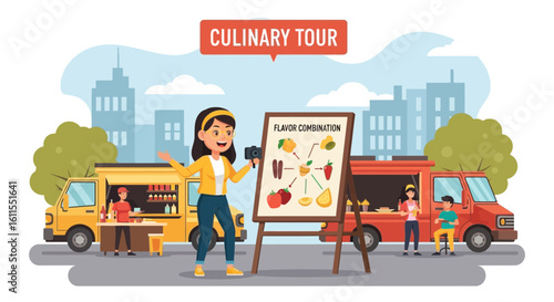 Culinary Street Food Scene With Flavor Combination And Food Trucks