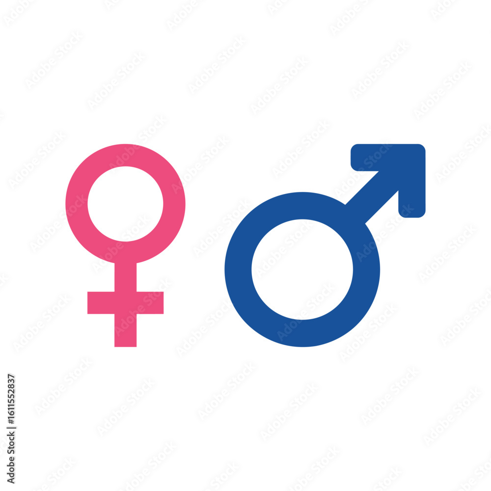 Male and female gender symbols in blue and pink, gender identity icons Male and female gender symbols in blue and pink, gender identity icons
