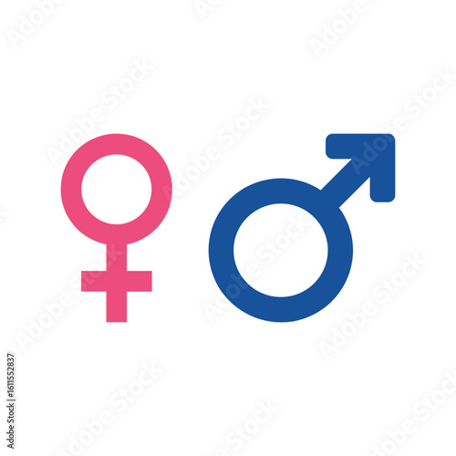 Male and female gender symbols in blue and pink, gender identity icons
