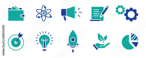 Startup line icons. Launch Project, Business report, Target icons. Strategy, Development plan, Startup space rocket. Out of the Box strategy and Business innovation report. Vector
