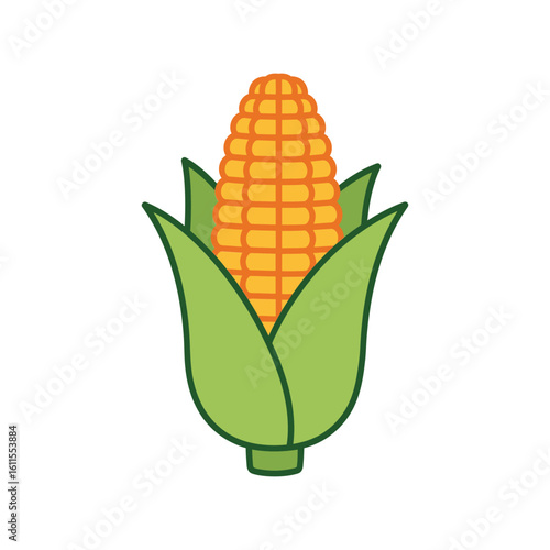 Fresh Corn Cob with Green Husk Isolated Vector Illustration Organic Food