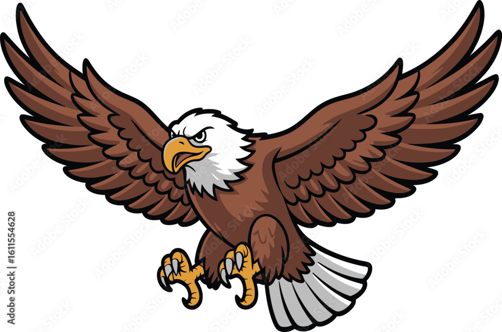 Fototapeta premium Fierce flying eagle mascot with spread wings illustration