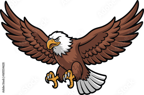 Fierce flying eagle mascot with spread wings illustration
