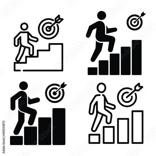 Visualizing personal growth and achievement through staircase metaphors and target icons 