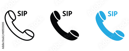 SIP Phone Icons Set Black White Blue.Modern SIP phone icon symbolizing instant communication and connectivity, perfect for tech businesses