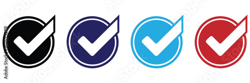Check Mark Icons in Black Blue Cyan and Red.Four vibrant check mark icons in black, blue, teal, and red offering clear approval and success visuals