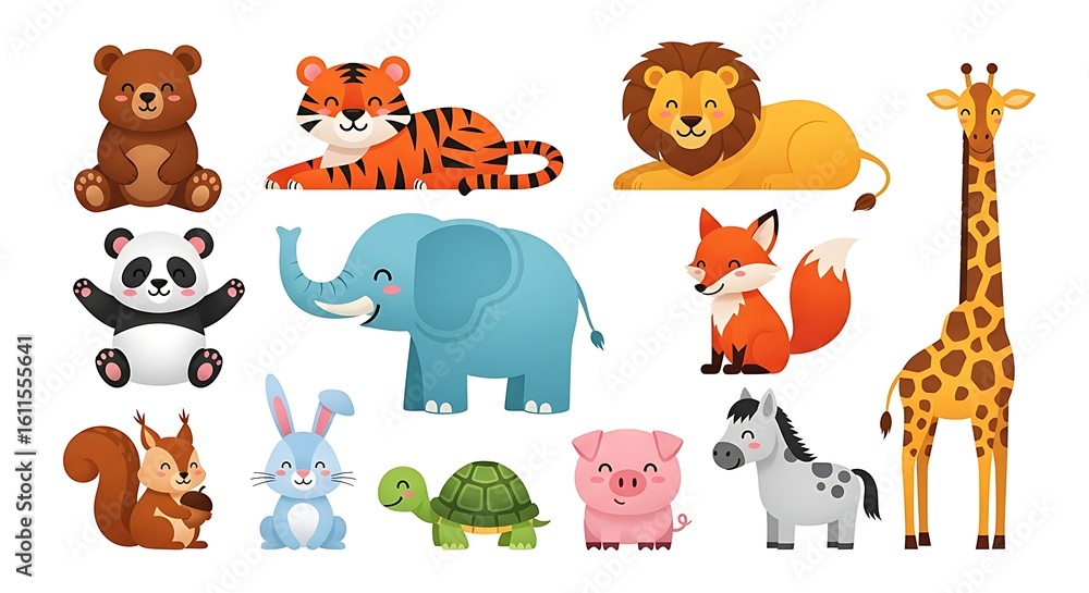 Obraz premium A collection of cute cartoon animals