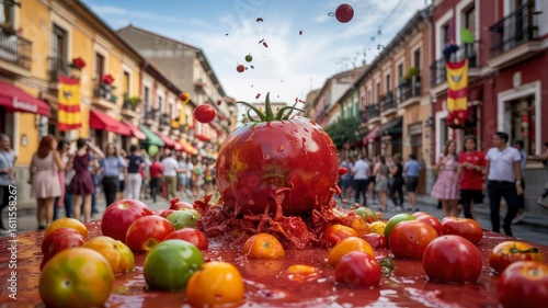 Giant Tomato Splash in Spanish Street Scene